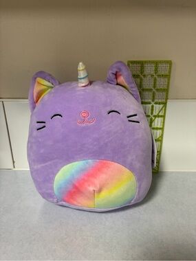 Squishmallow Unicorn Cat Cienna, Purple Rainbow Belly Plush 9”